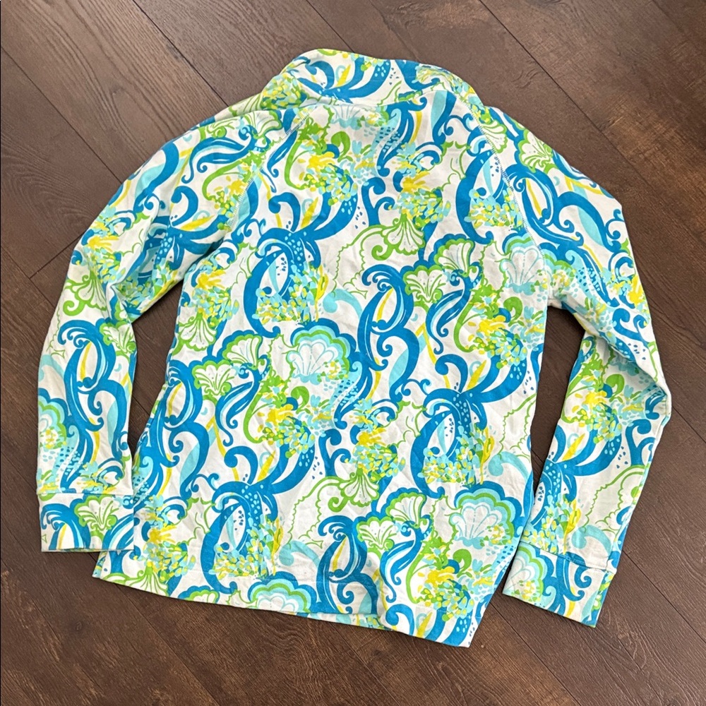 Lilly Pulitzer Sweatshirt Womens Medium Skipper Popover 1/2 Zip Crystal Coast - Picture 7 of 7